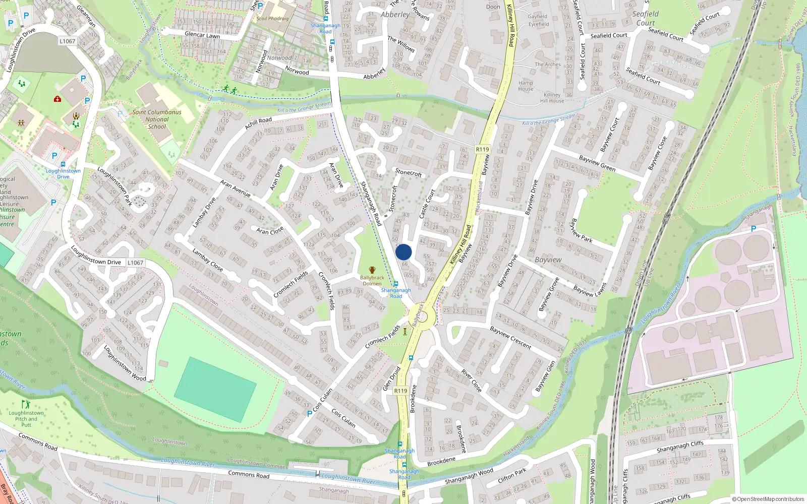 Overhead map showing the location of 53 Castle Court, Killiney, Dublin