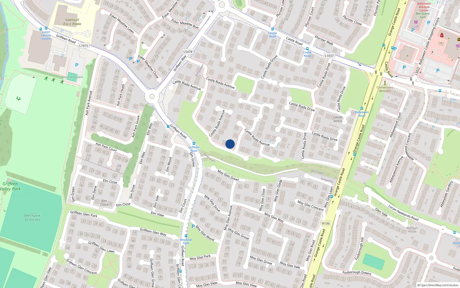 Overhead map showing the location of 53 Castle Riada Avenue, Lucan