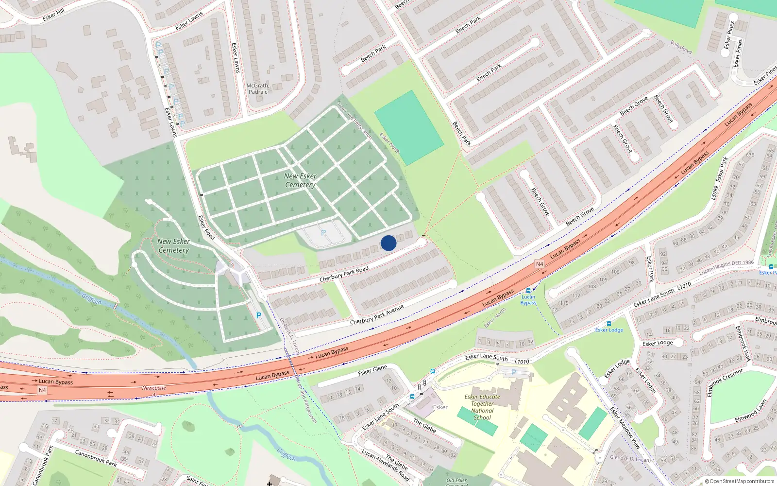 Overhead map showing the location of 53 Cherbury Park Road, Lucan, Dublin