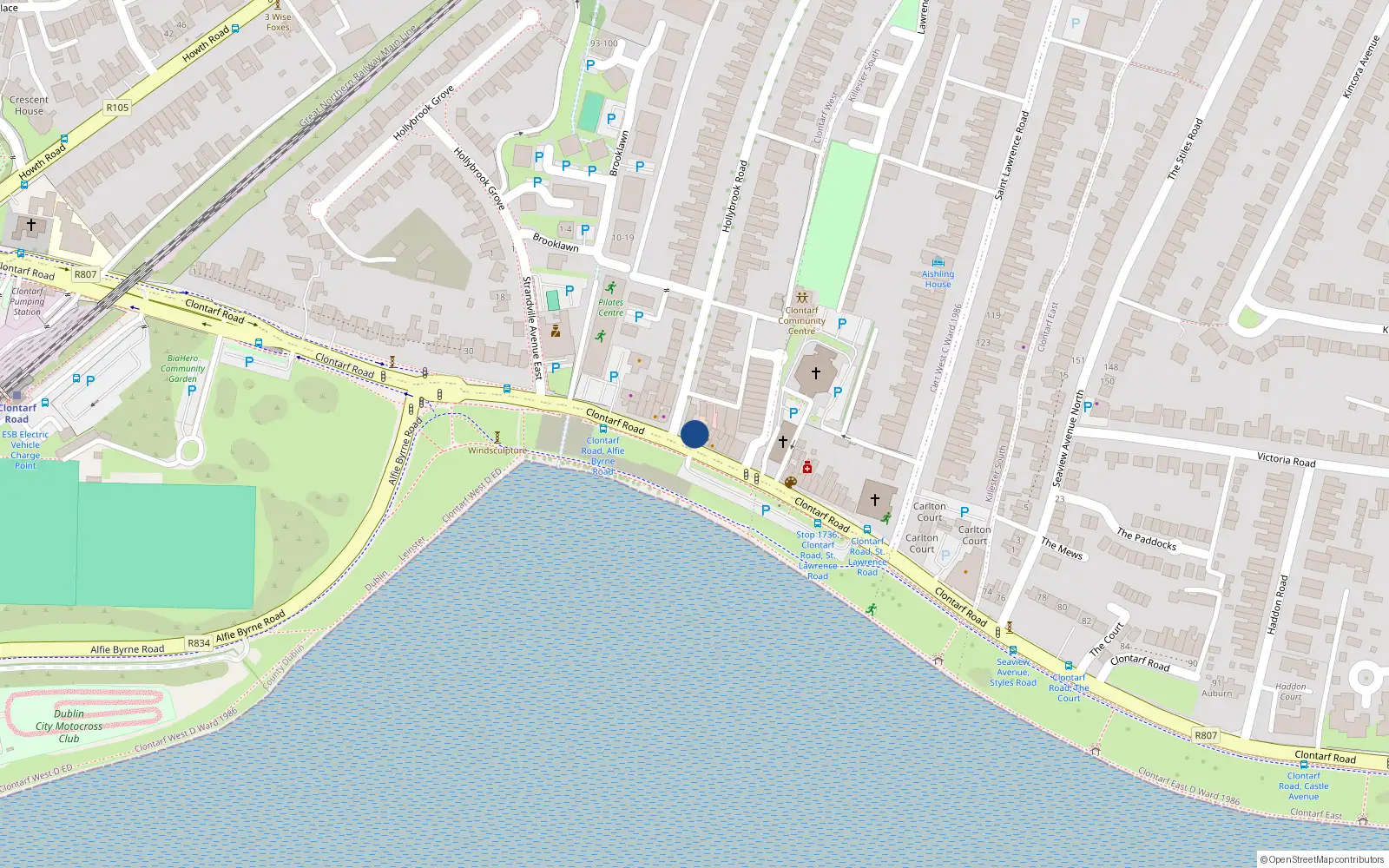 Overhead map showing the location of 53 Clontarf Road, Dublin 3
