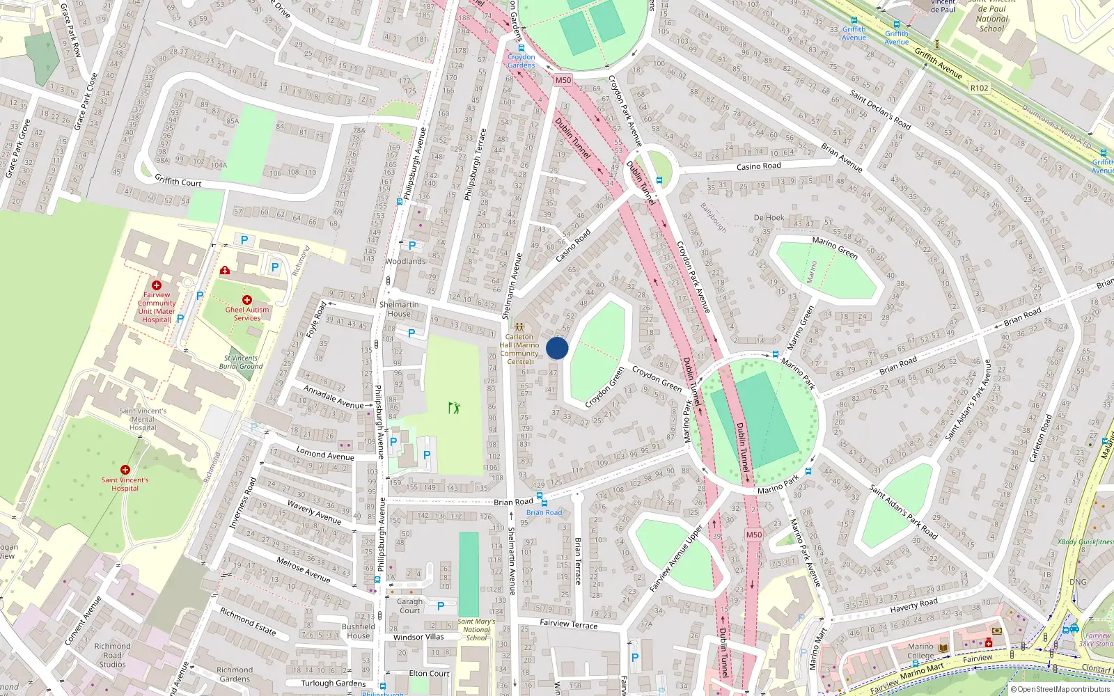 Overhead map showing the location of 53 Croydon Green, Dublin 3