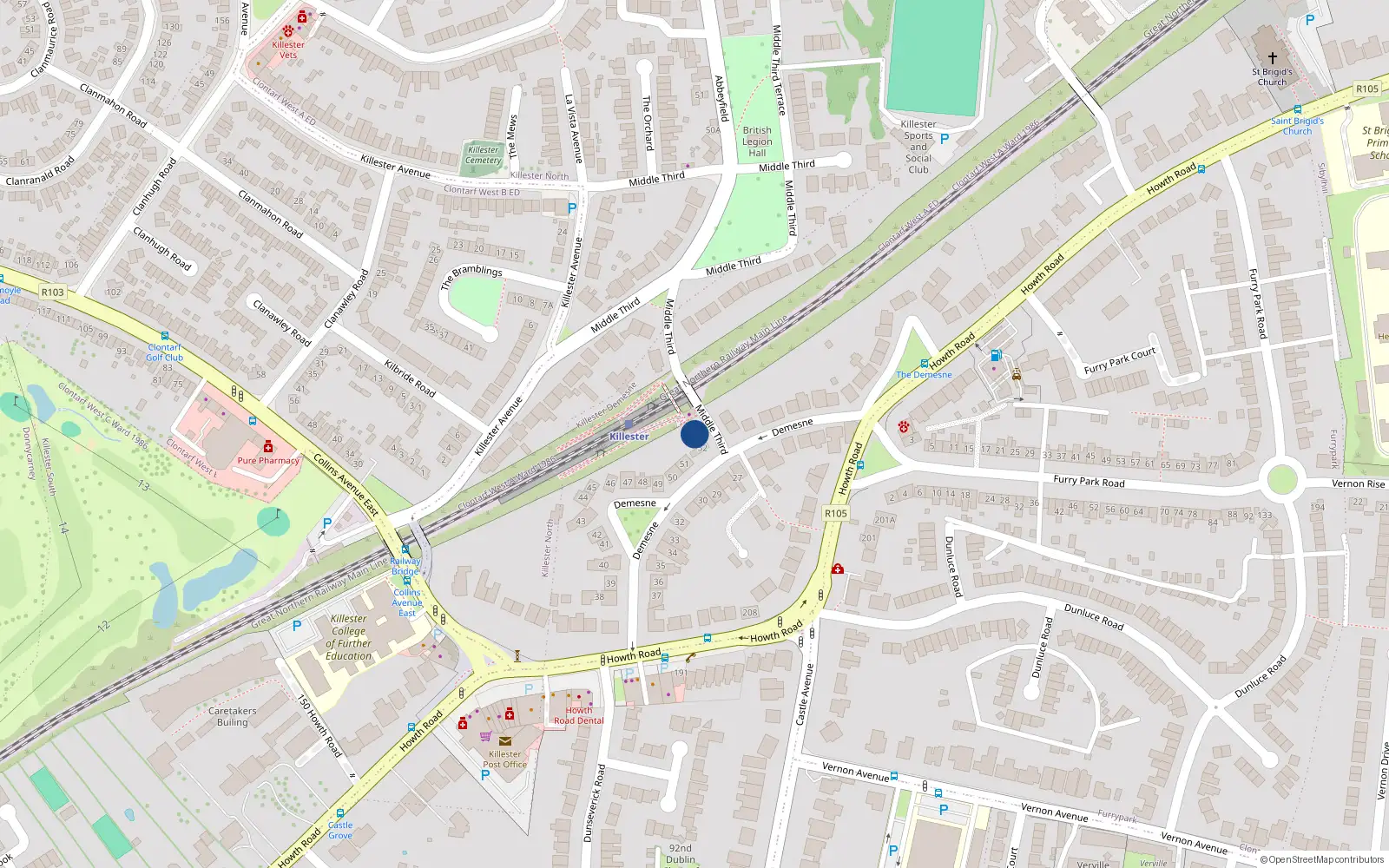 Overhead map showing the location of 53 Demesne, Killester, Dublin 5