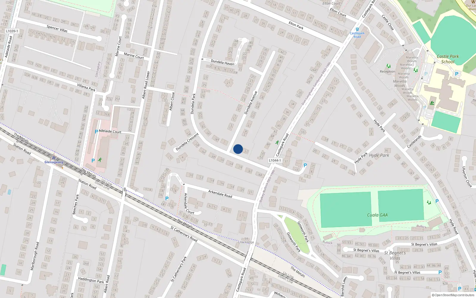 Overhead map showing the location of 53 Dundela Park, Sandycove, Dun Laoghaire