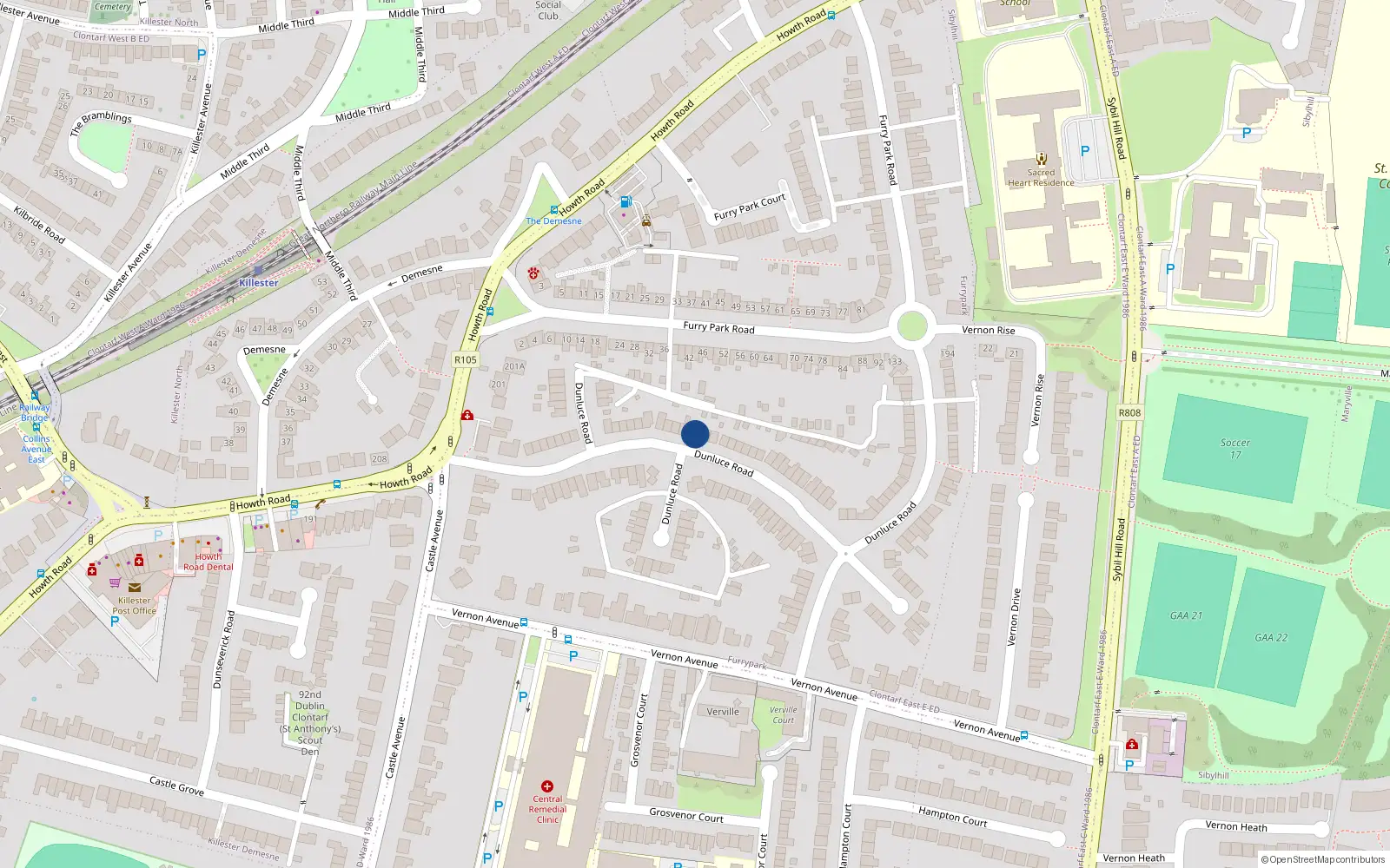 Overhead map showing the location of 53 Dunluce Road, Clontarf, Dublin 3