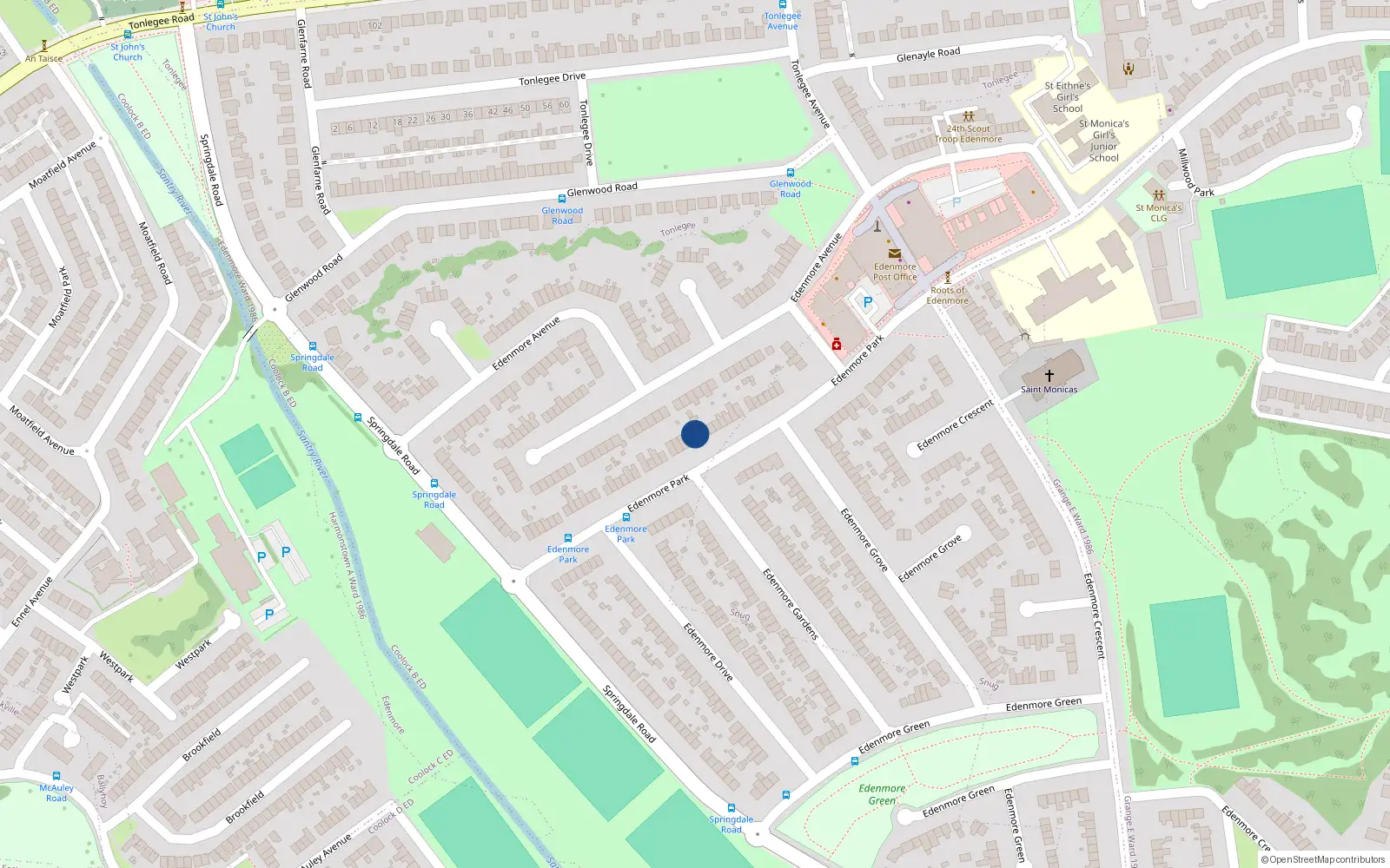 Overhead map showing the location of 53 Edenmore Park, Dublin 5