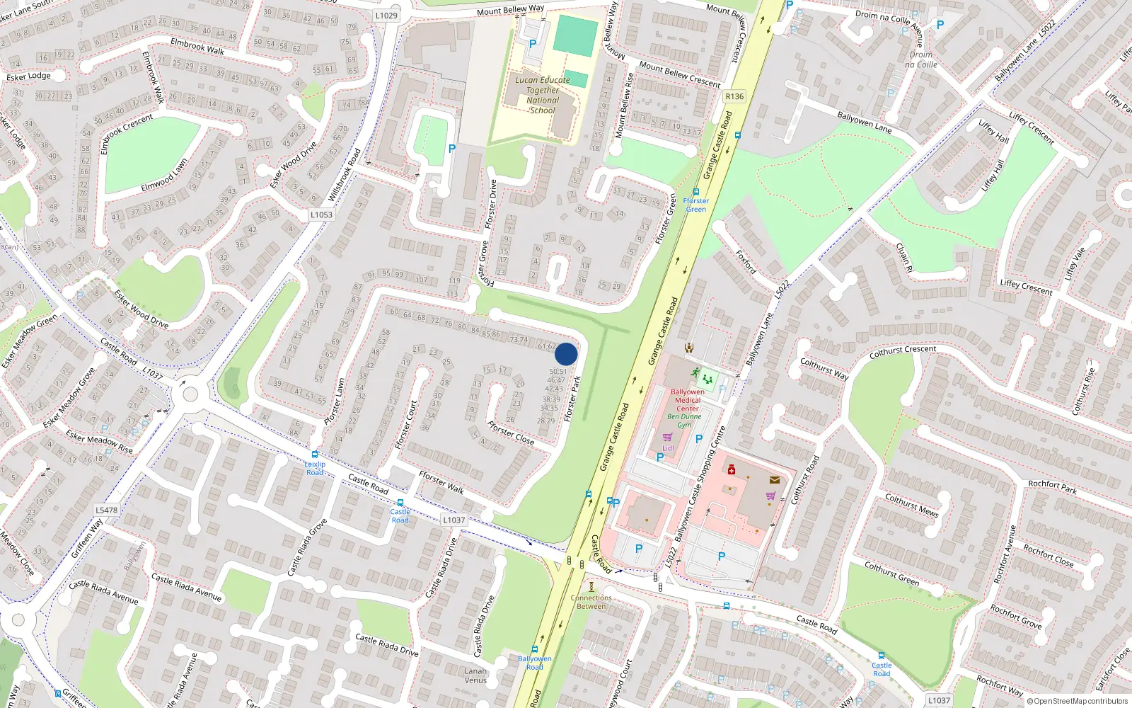 Overhead map showing the location of 53 Fforster Park, Ballydowd Manor, Lucan