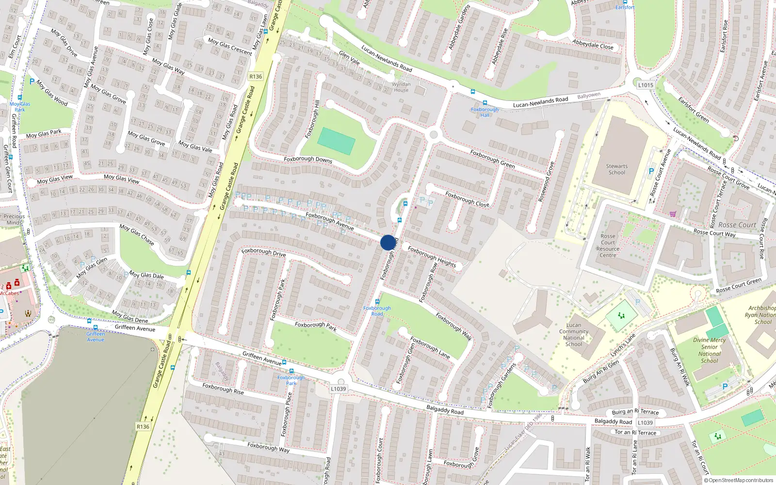 Overhead map showing the location of 53 Foxborough Avenue, Lucan