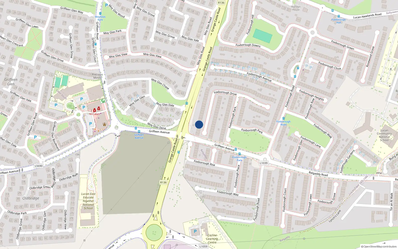 Overhead map showing the location of 53 Foxborough Drive, Lucan