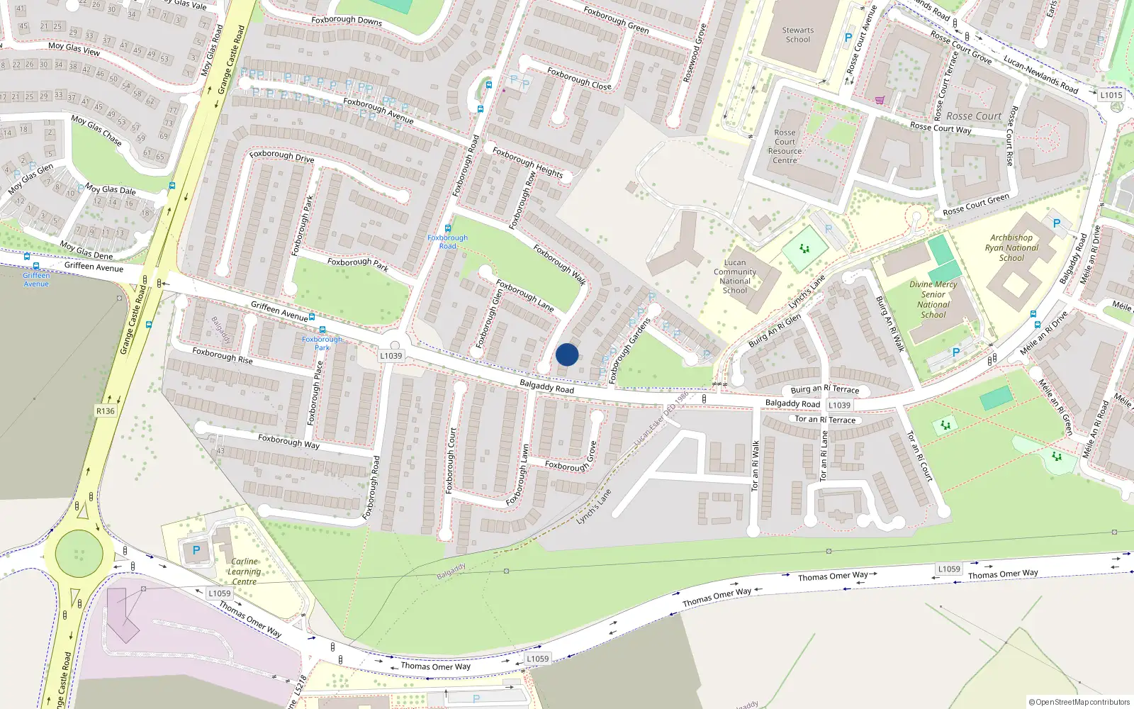 Overhead map showing the location of 53 Foxborough Walk, Lucan, Dublin
