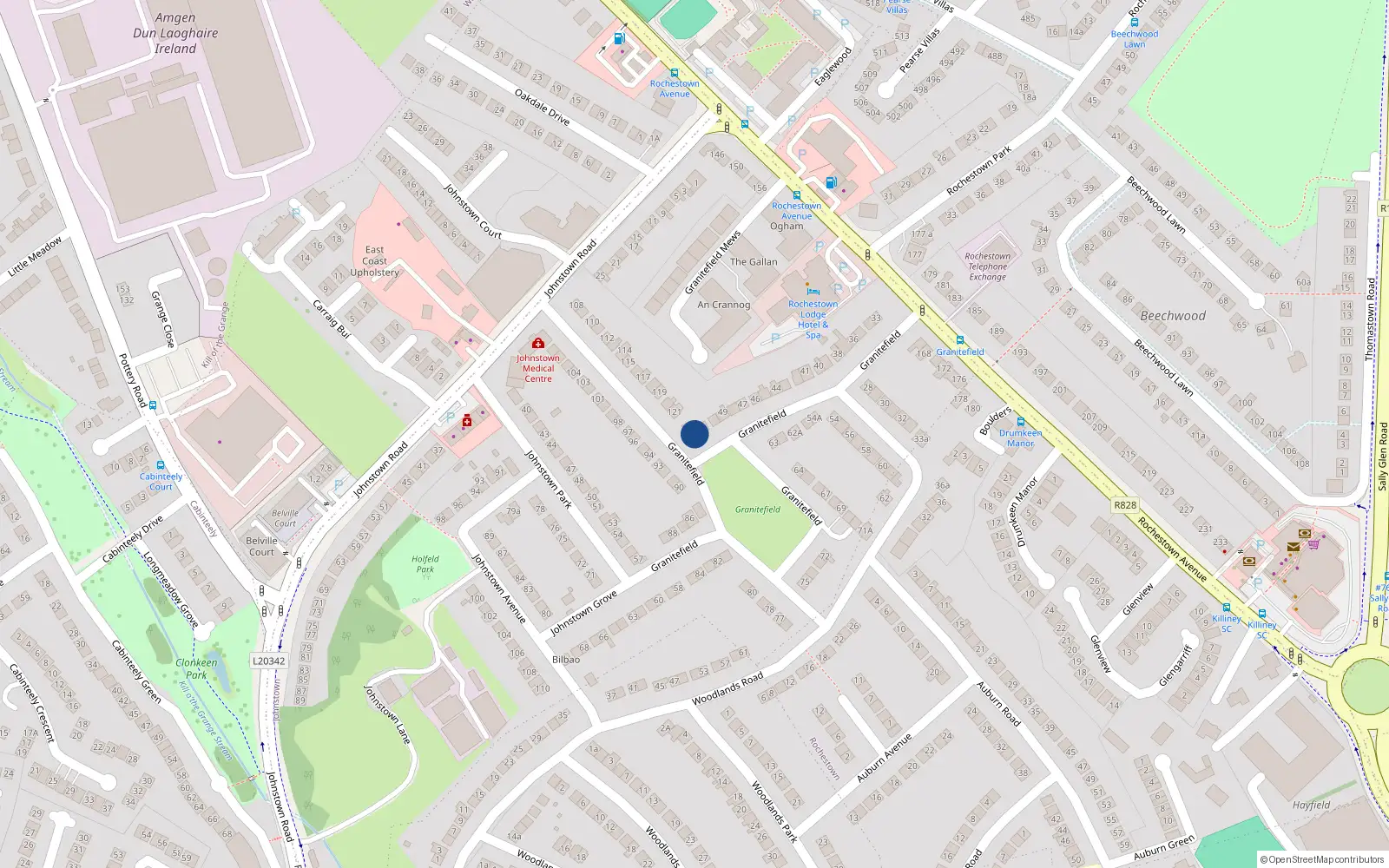 Overhead map showing the location of 53 Granitefield, Dublin