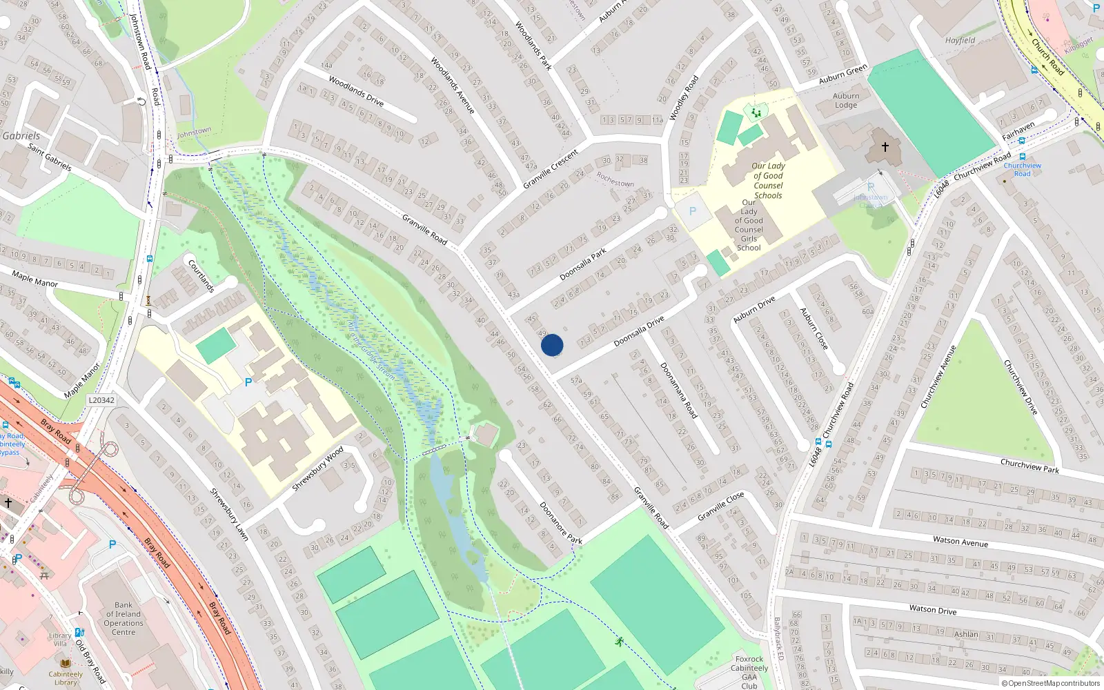 Overhead map showing the location of 53 Granville Road, Dublin