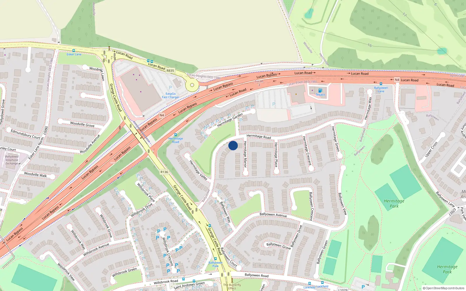 Overhead map showing the location of 53 Hermitage Road, Lucan, Dublin