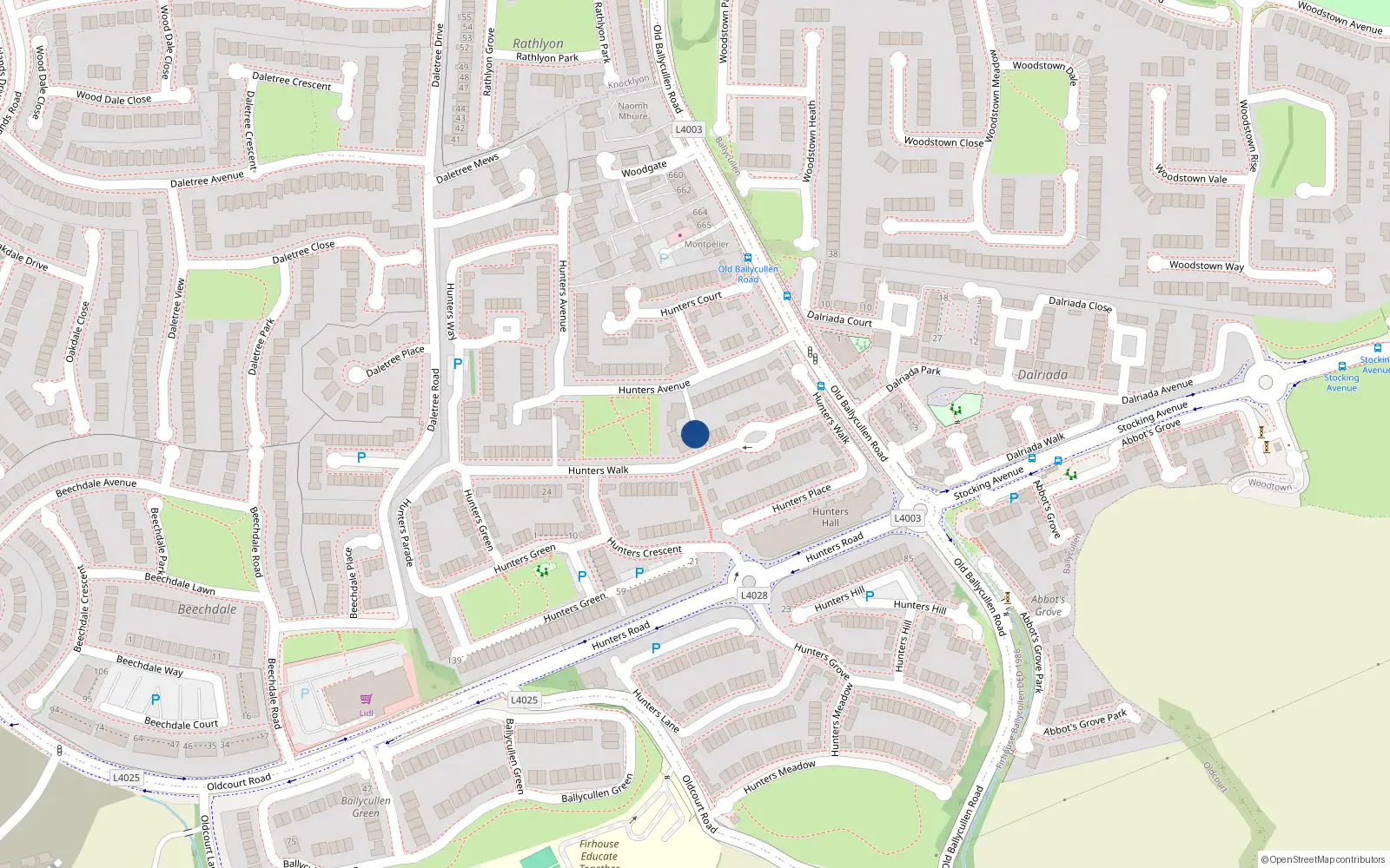 Overhead map showing the location of 53 Hunters Walk, Firhouse