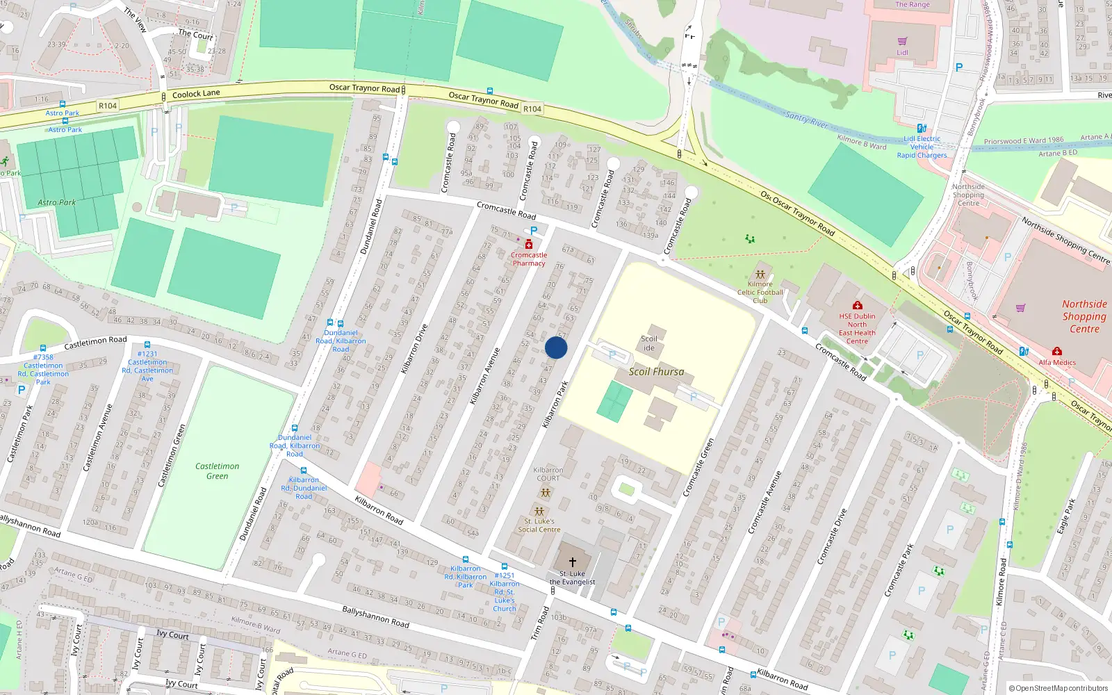 Overhead map showing the location of 53 Kilbarron Park, Coolock, Dublin 17