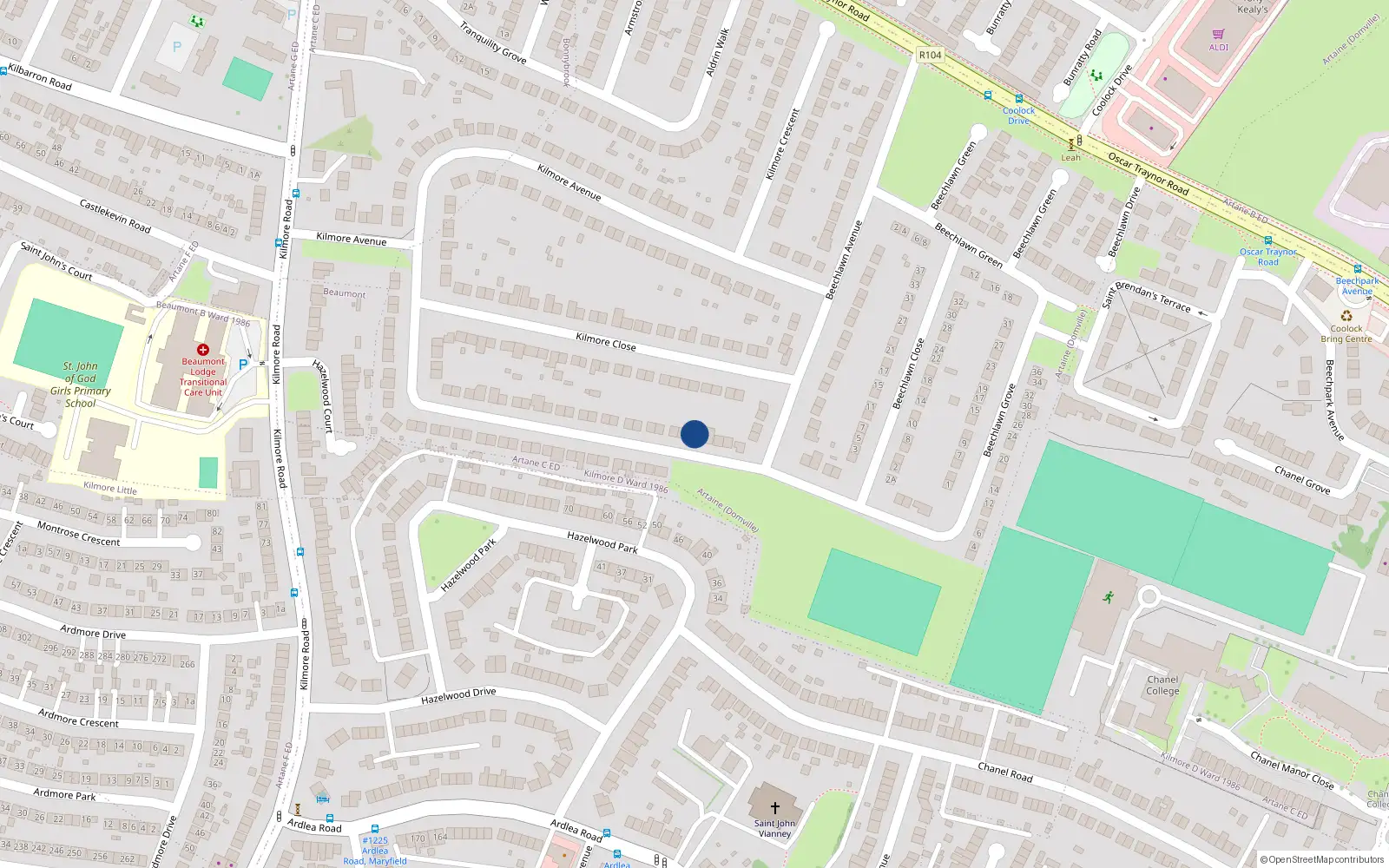 Overhead map showing the location of 53 Kilmore Drive, Dublin 5