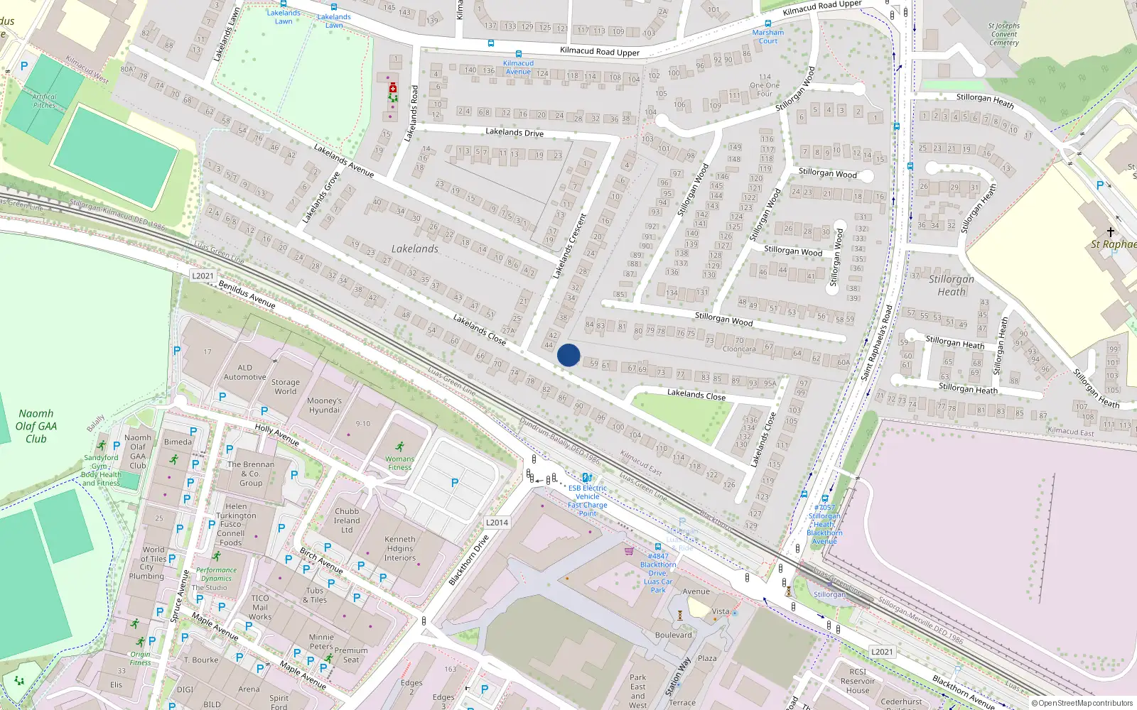 Overhead map showing the location of 53 Lakelands Close, Co Dublin