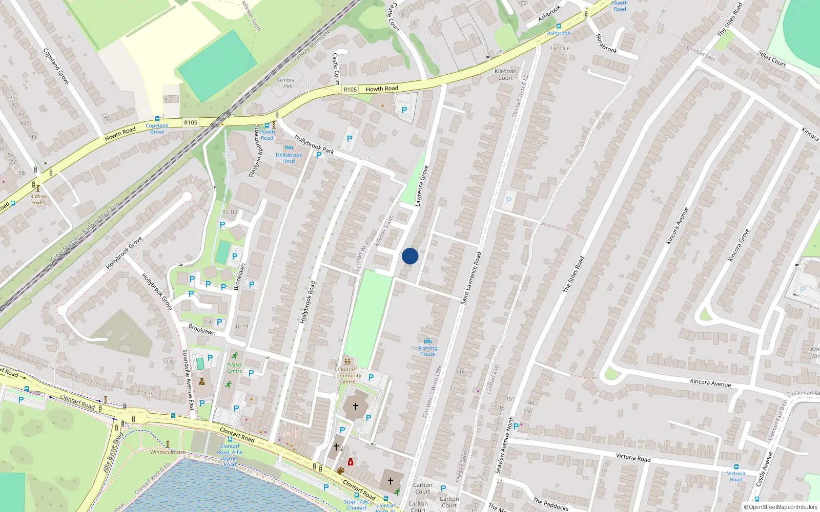 Overhead map showing the location of 53 Lawrence Grove, Dublin 3