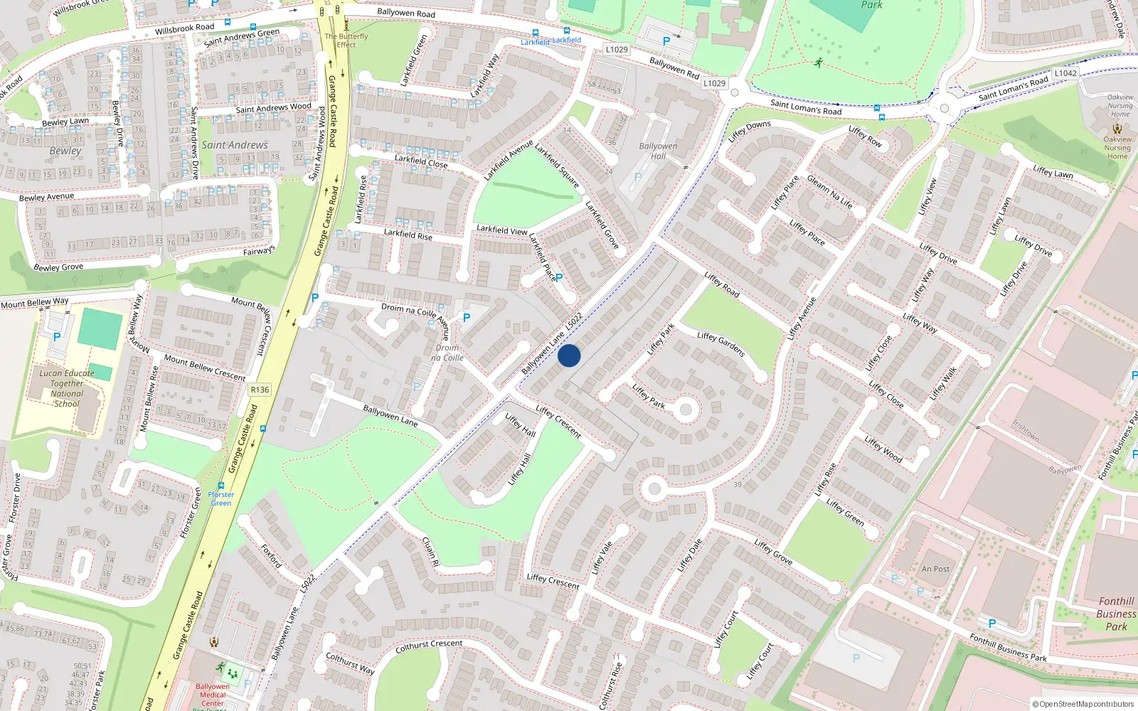 Overhead map showing the location of 53 Liffey Terrace, Liffey Valley Park, Lucan
