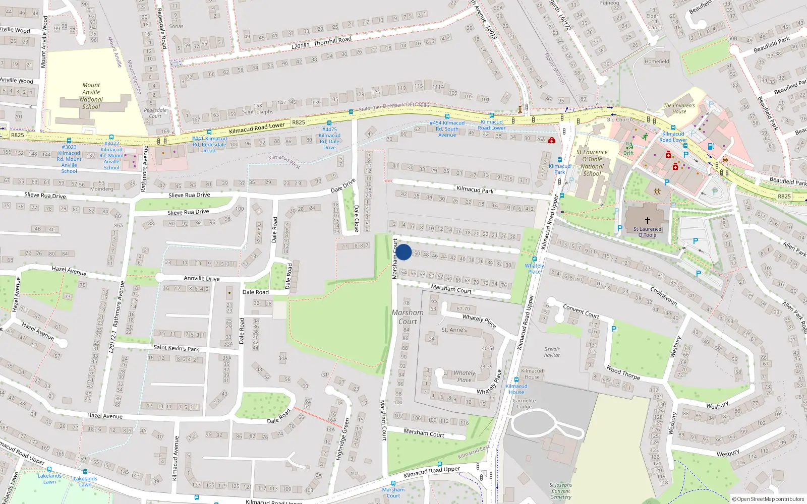 Overhead map showing the location of 53 Marsham Court, Kilmacud Road Upper, Stillorgan