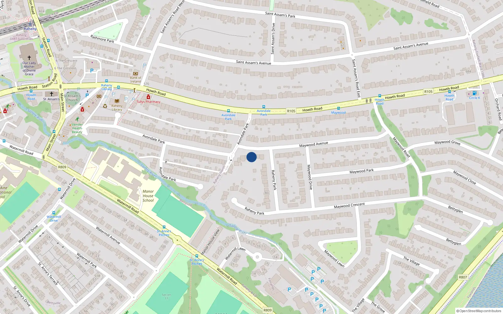 Overhead map showing the location of 53 Maywood Avenue, Dublin 5