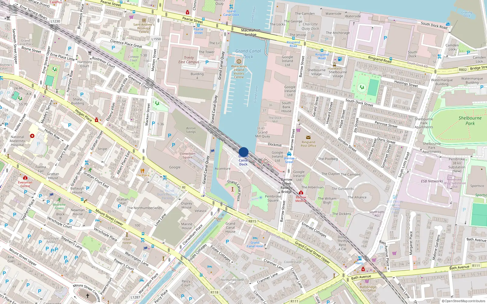 Overhead map showing the location of 53 Millenium Tower, Grand Canal Dock, Dublin 4