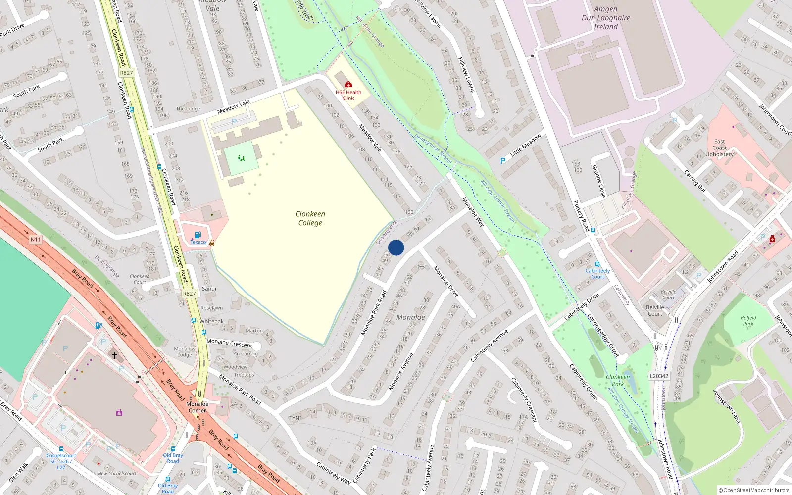Overhead map showing the location of 53 Monaloe Park Road, Blackrock