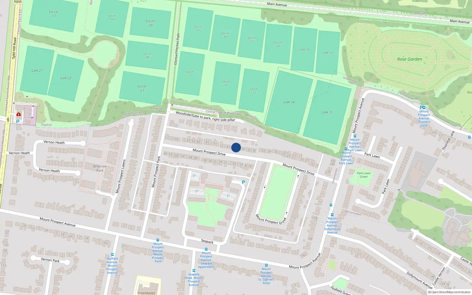 Overhead map showing the location of 53 Mount Prospect Drive, Dublin 3