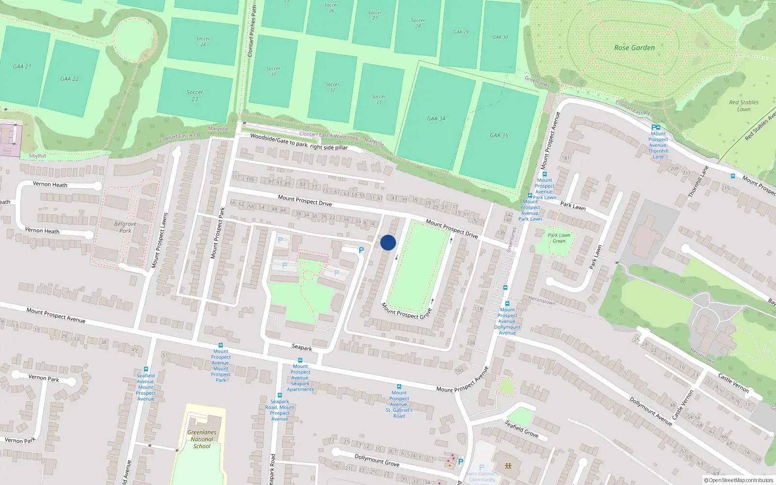 Overhead map showing the location of 53 Mount Prospect Grove, Clontarf, Dublin 3