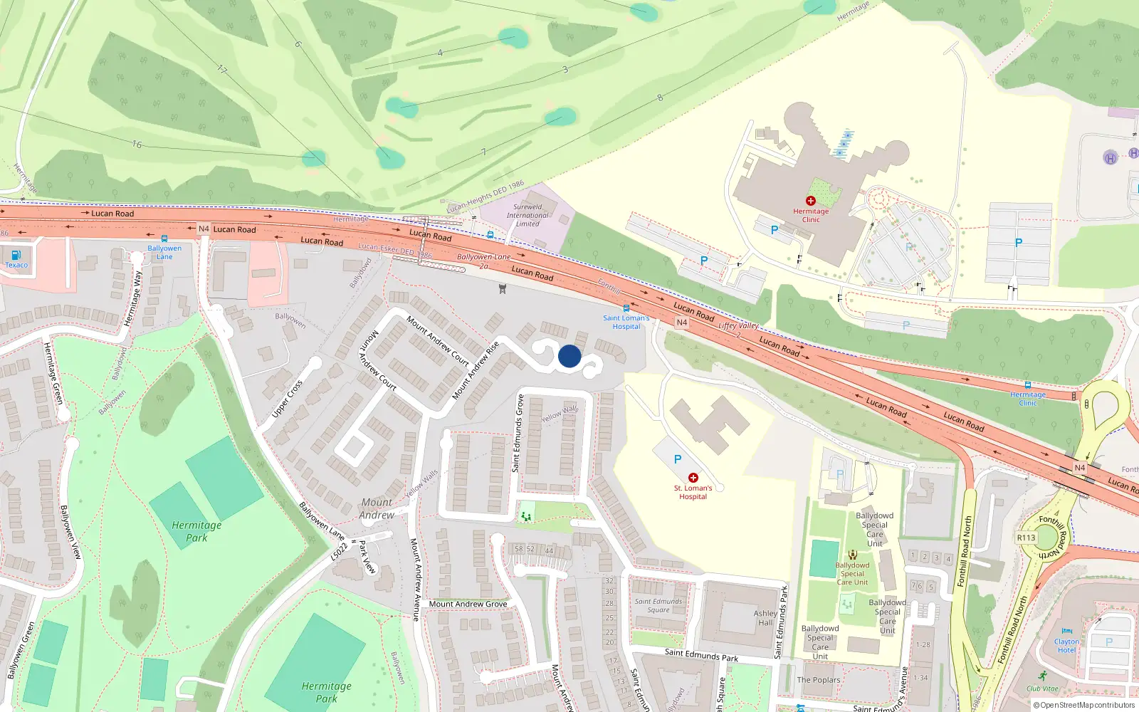 Overhead map showing the location of 53 Mountandrew Rise, Lucan, Dublin