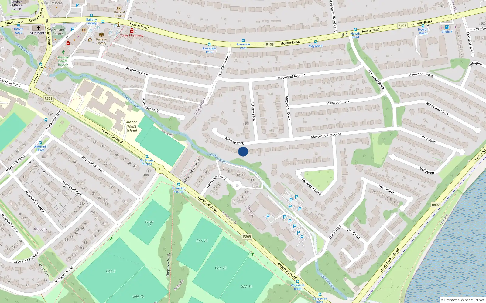 Overhead map showing the location of 53 Raheny Park, Dublin 5