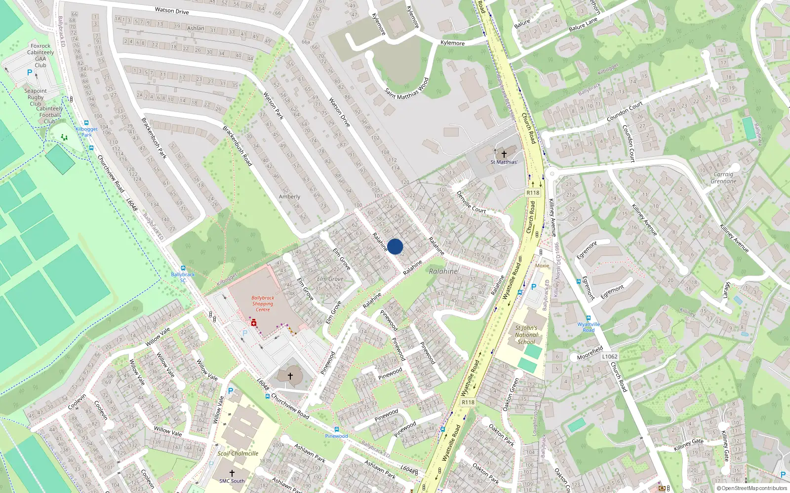Overhead map showing the location of 53 Ralahine, Ballybrack, Dublin