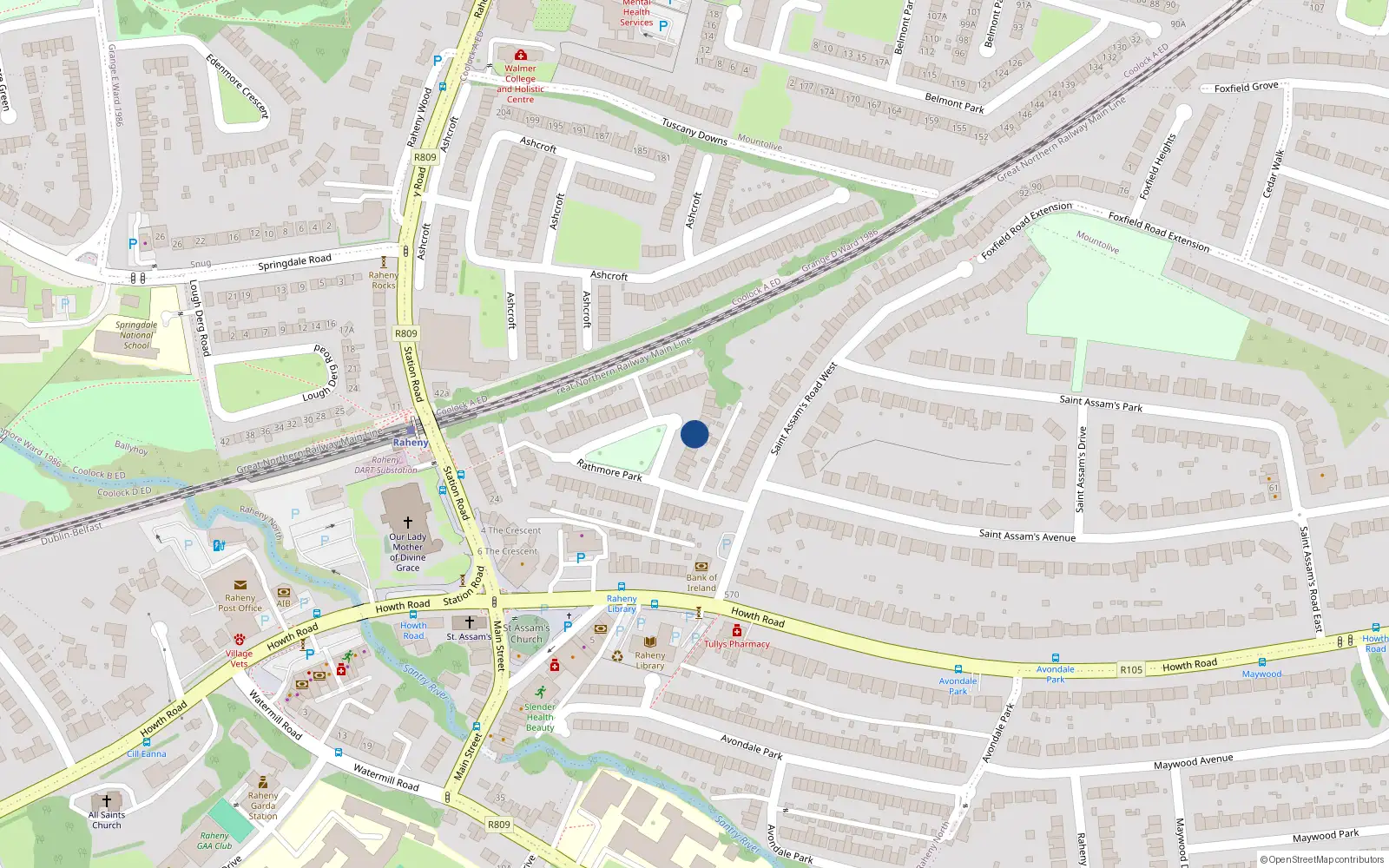 Overhead map showing the location of 53 Rathmore Park, Raheny, Dublin 5