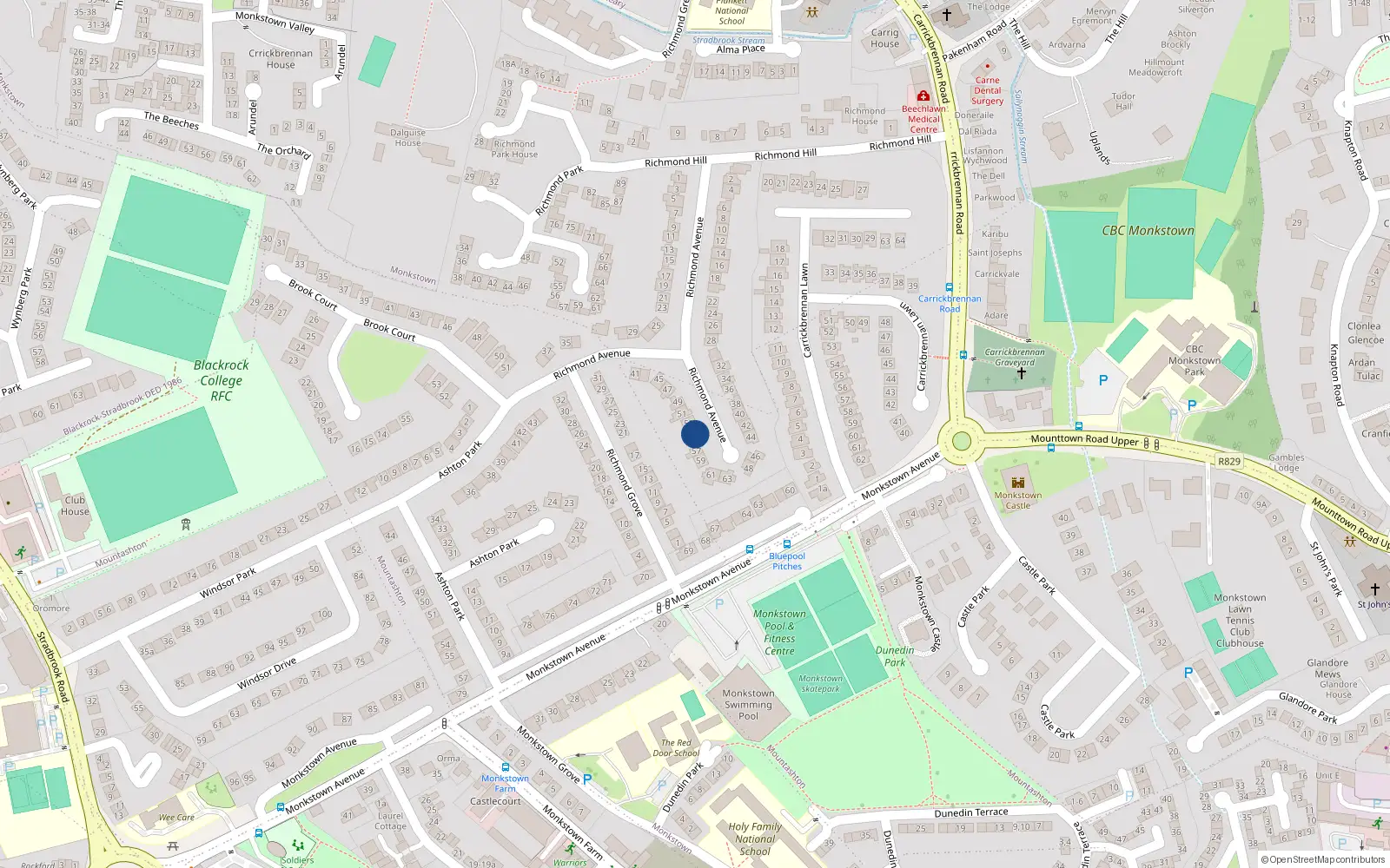 Overhead map showing the location of 53 Richmond Avenue, Dublin
