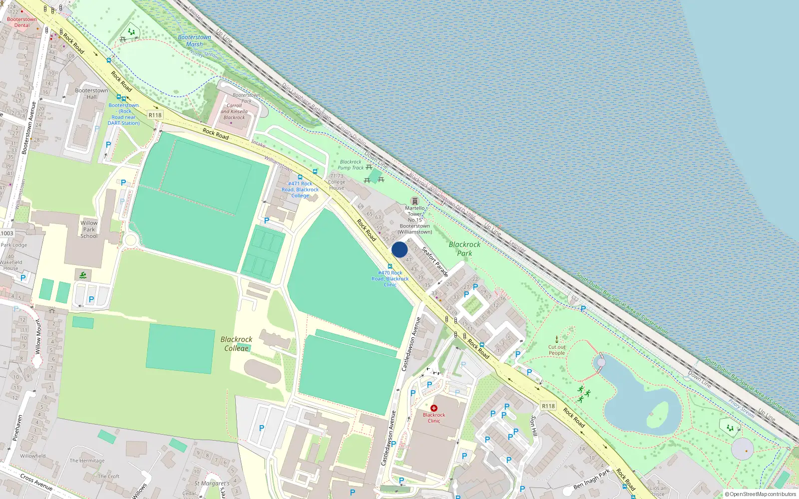 Overhead map showing the location of 53 Rock Road, Blackrock