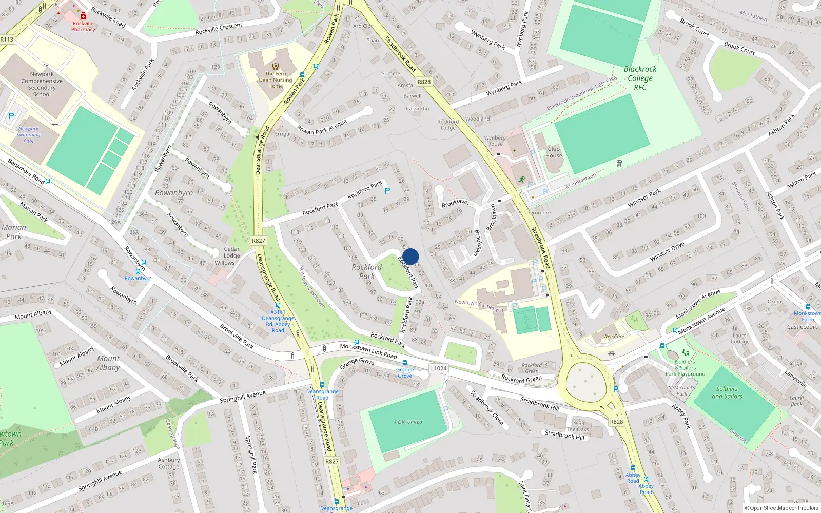 Overhead map showing the location of 53 Rockford Park, Blackrock, Co Dublin