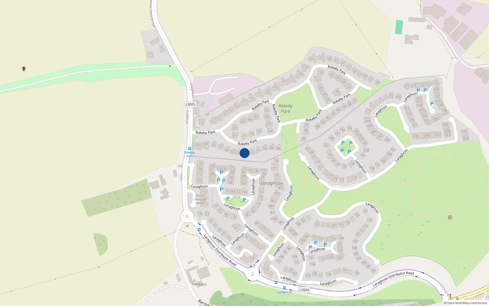 Overhead map showing the location of 53 Rokeby Park, Lucan