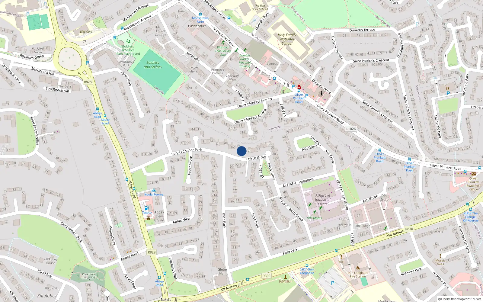 Overhead map showing the location of 53 Rory O'Connor Park, Dun Laoghaire, Dublin