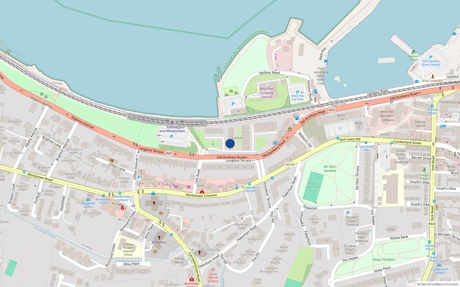 Overhead map showing the location of 53 Salthill, Monkstown, Dublin