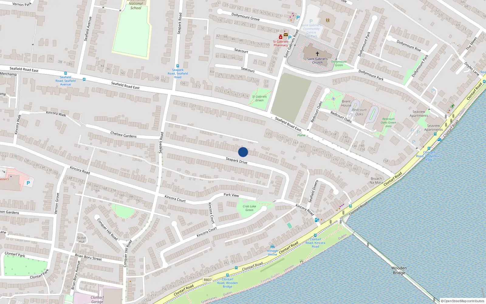 Overhead map showing the location of 53 Seapark Drive, Clontarf, Dublin