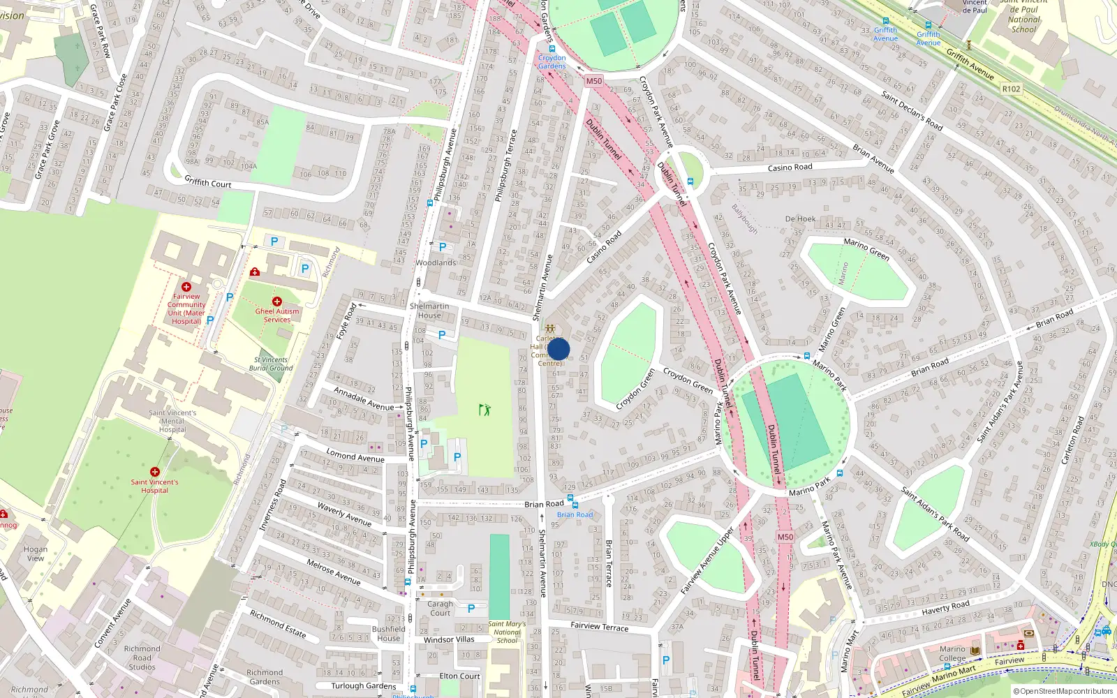 Overhead map showing the location of 53 Shelmartin Avenue, Dublin 3