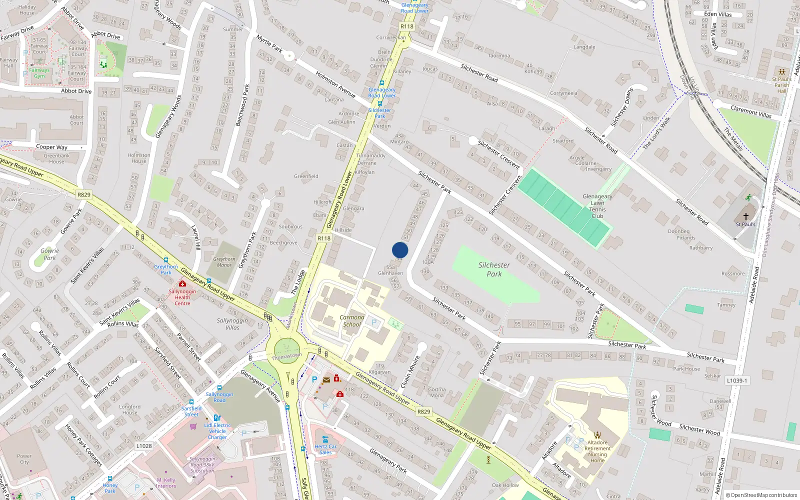 Overhead map showing the location of 53 Silchester Park, Dublin