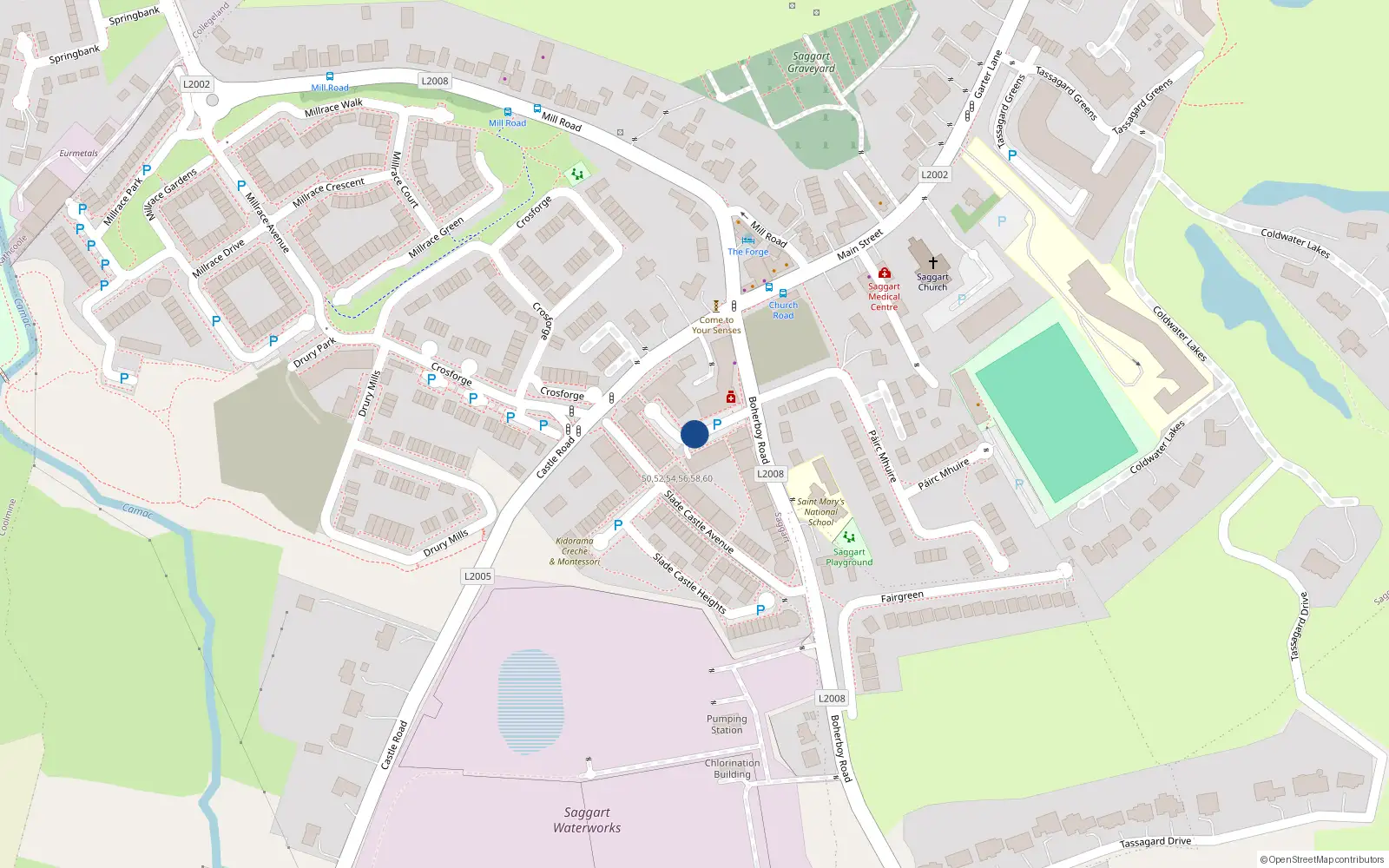 Overhead map showing the location of 53 Slade Castle Court, Saggart