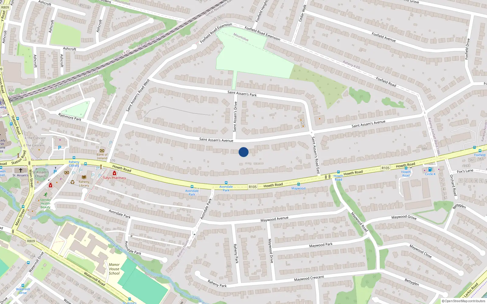 Overhead map showing the location of 53 St Assams Avenue, Raheny, Dublin 5