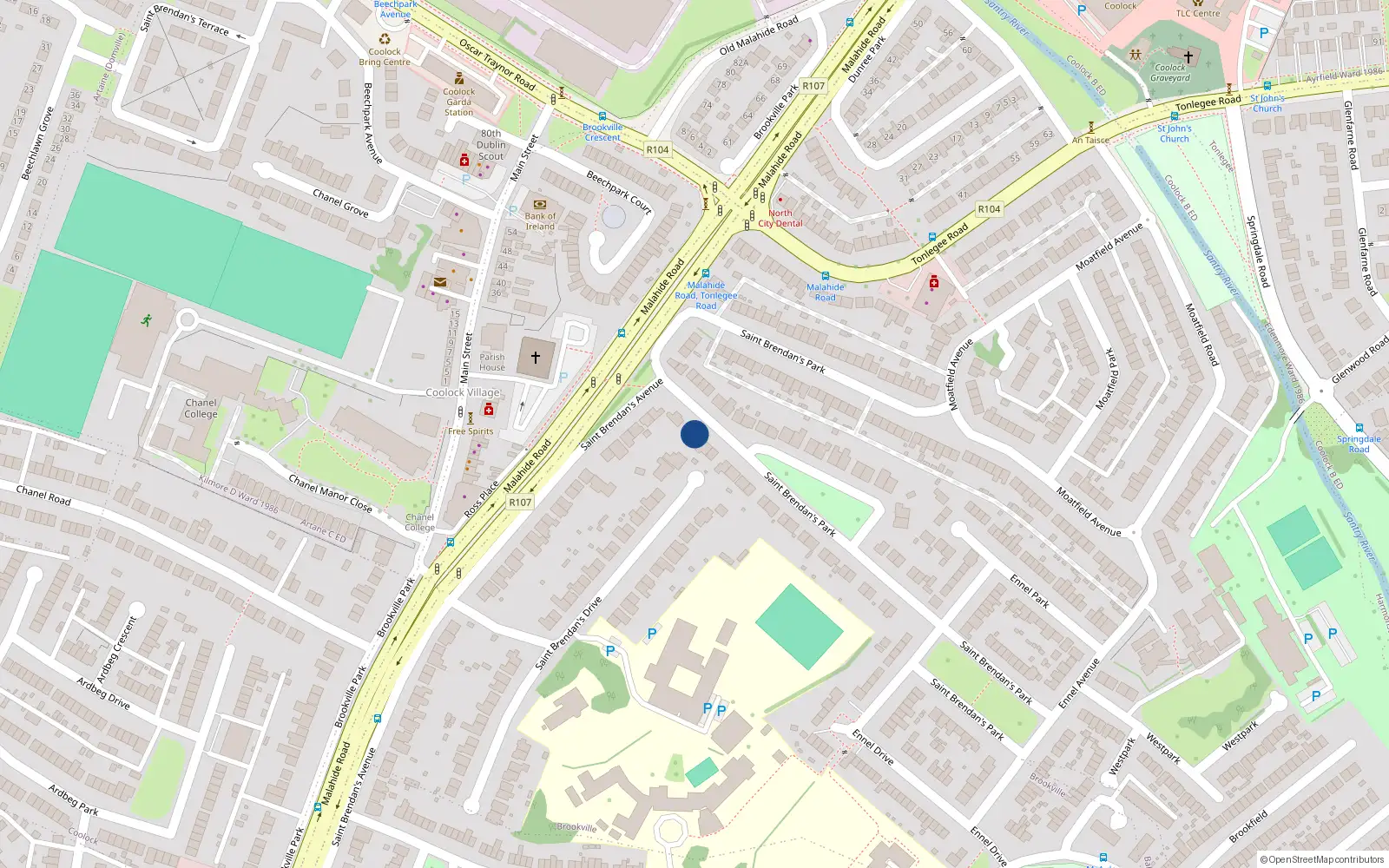 Overhead map showing the location of 53 St Brendans Park, Coolock, Dublin 5