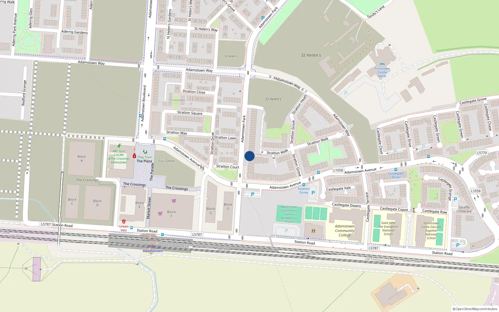 Overhead map showing the location of 53 Stratton Walk, Lucan
