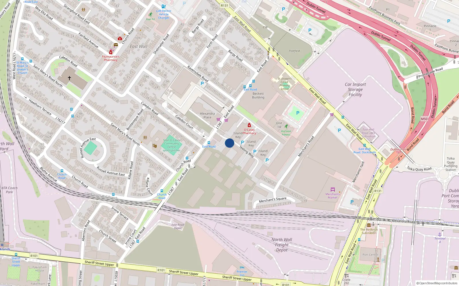 Overhead map showing the location of 92 East Road, Dublin 3