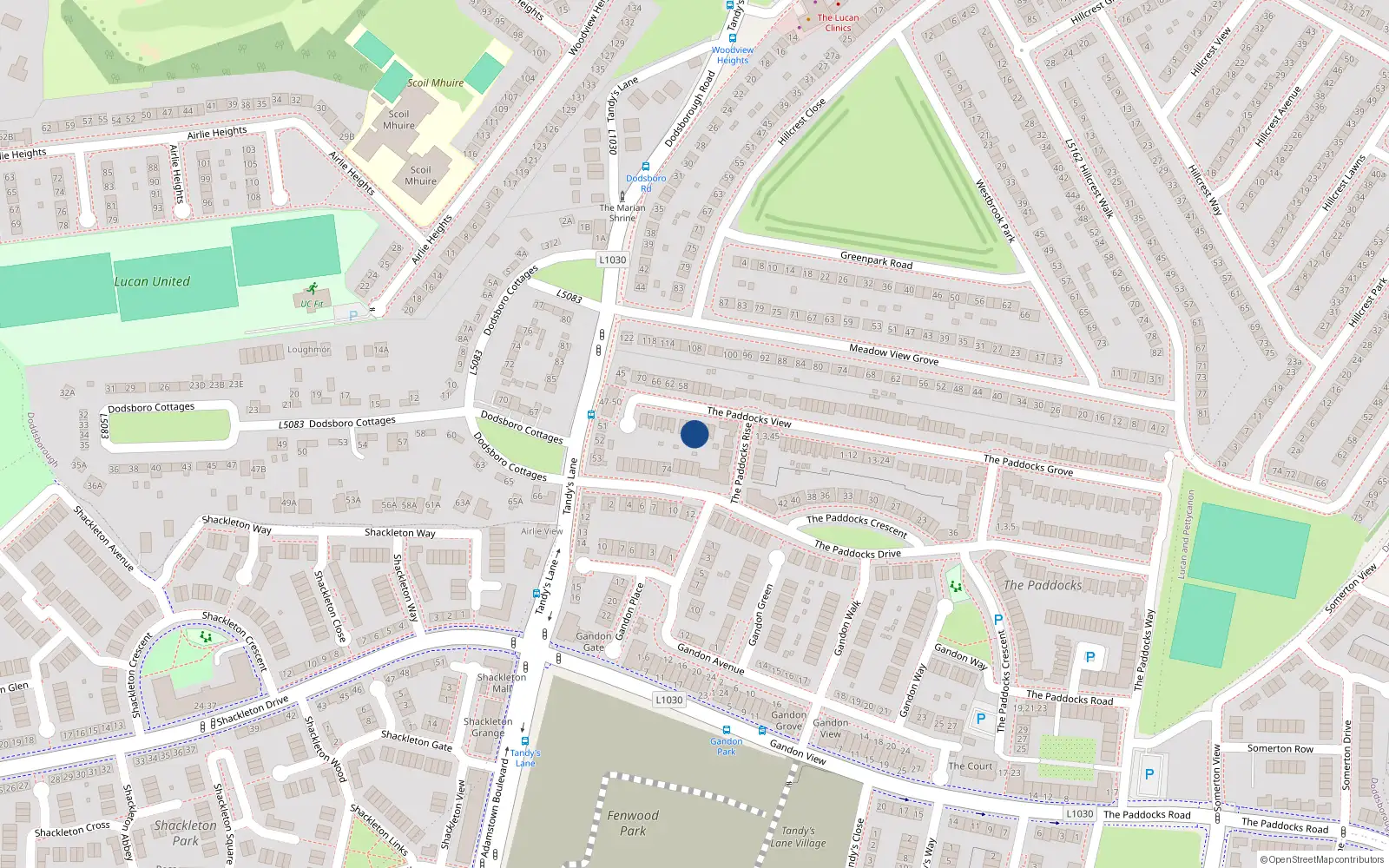 Overhead map showing the location of 53 The Paddocks View, Lucan