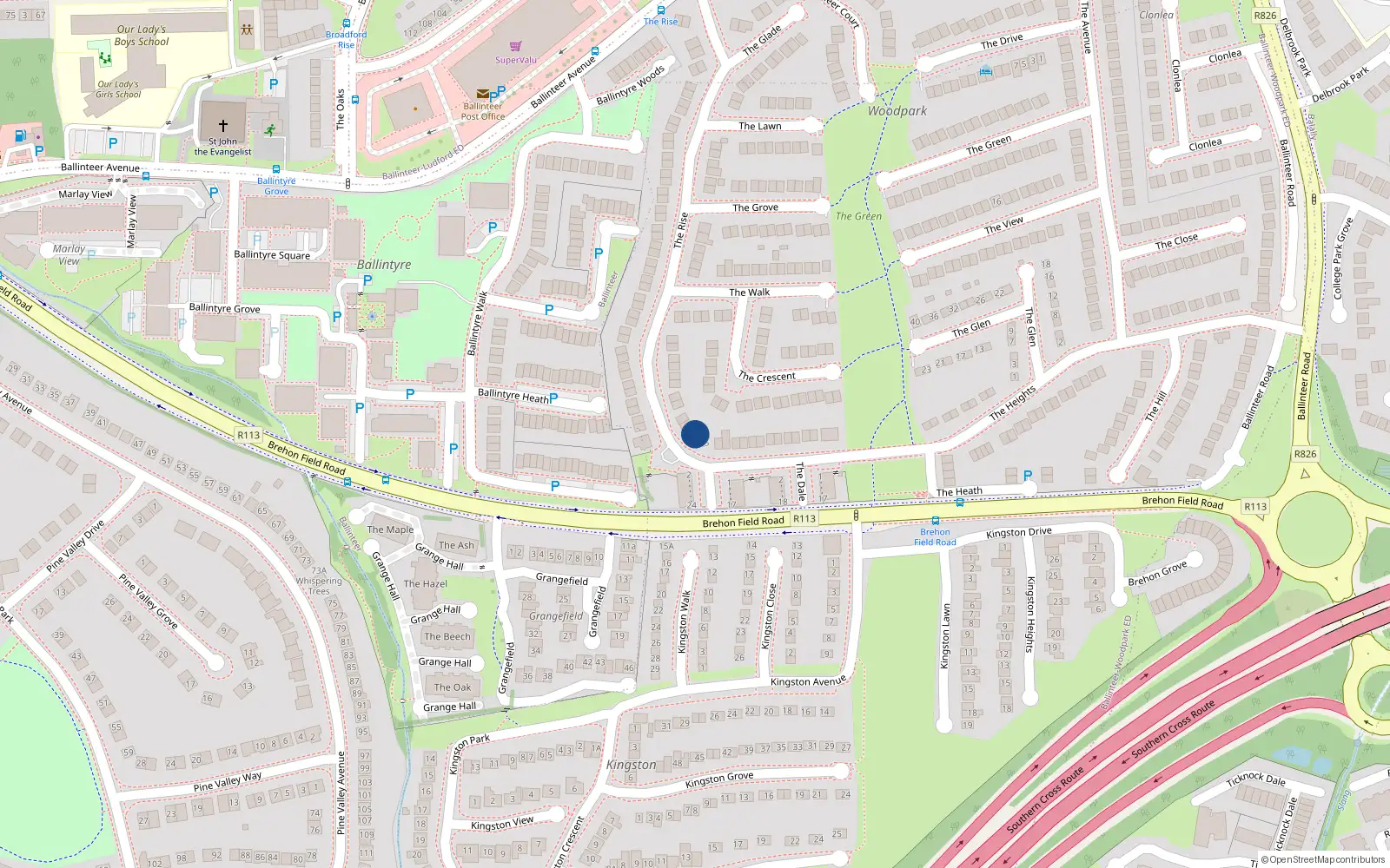 Overhead map showing the location of 53 The Rise, Dublin 16