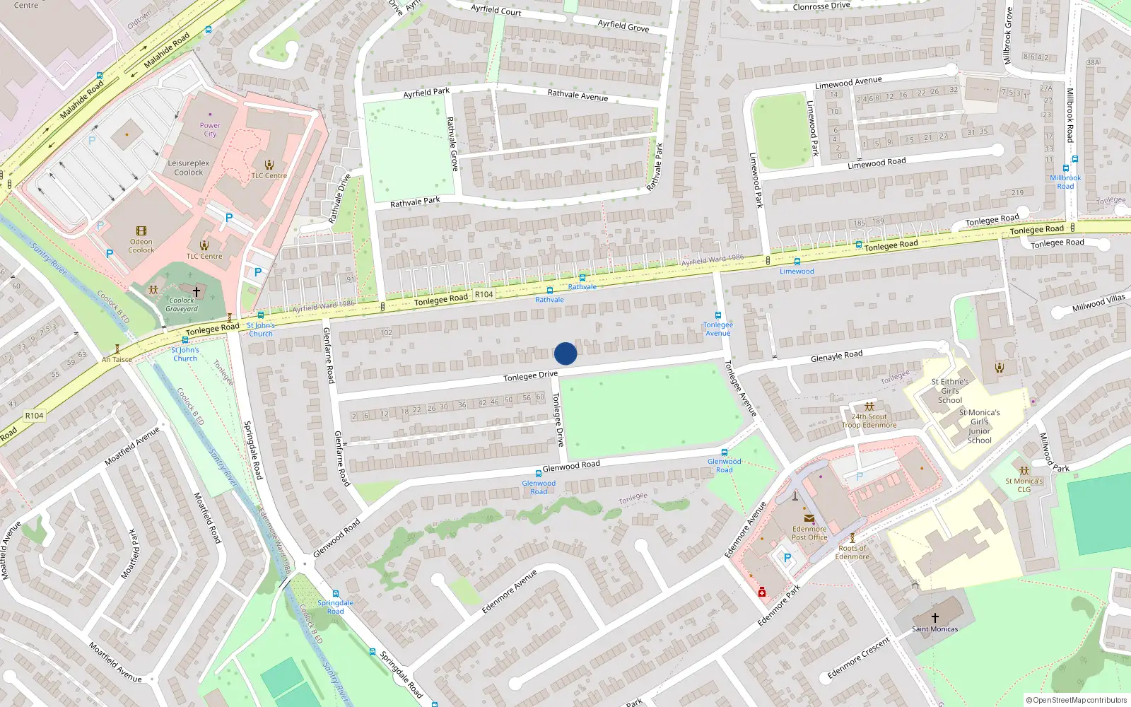 Overhead map showing the location of 53 Tonlegee Drive, Dublin 5