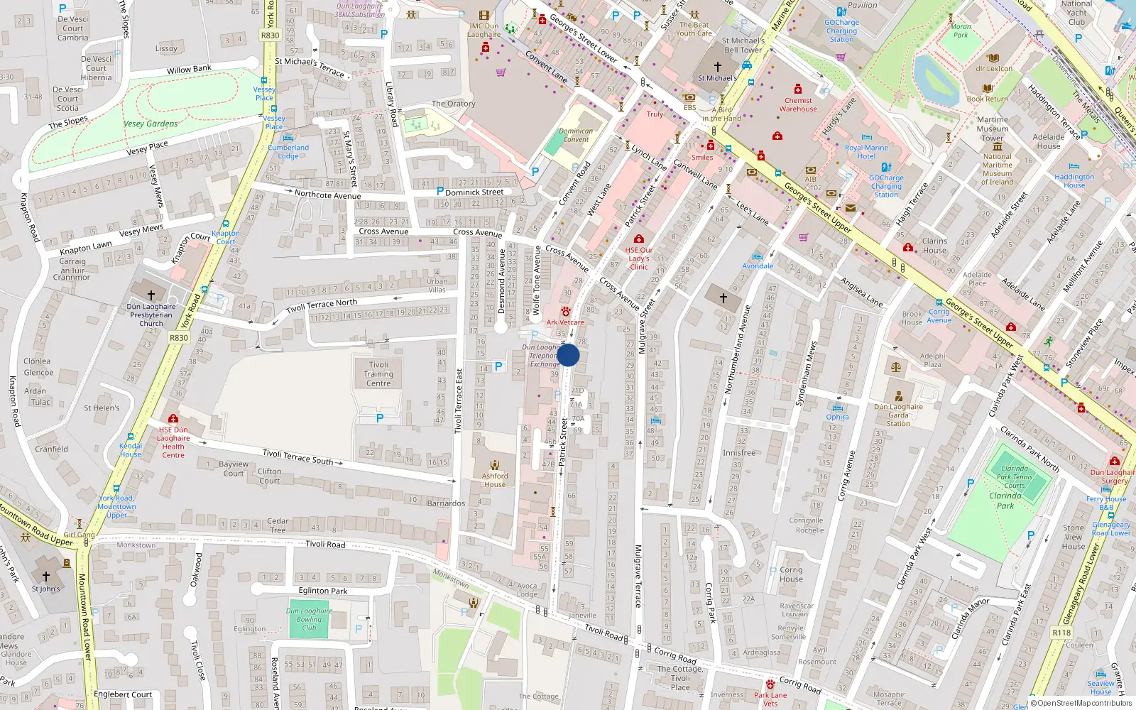 Overhead map showing the location of 53 Top Apt, Patrick Street, Dunlaoghaire